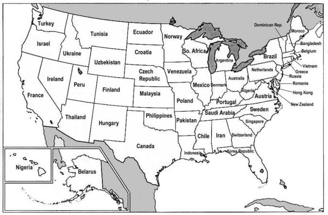 map of us states labeled. Each state is labeled with a